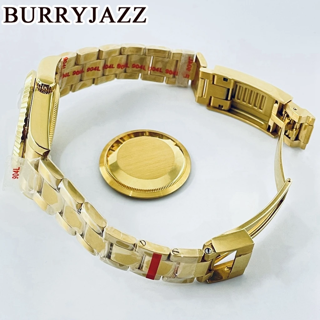 BURRYJAZZ 36 مللي متر 40 مللي متر NH34 NH35 NH36 NH38 PT5000 ETA2824 ساعة حافظة الذهب حاوية من الفولاذ المقاوم للصدأ مقاوم للماء الياقوت كريستال