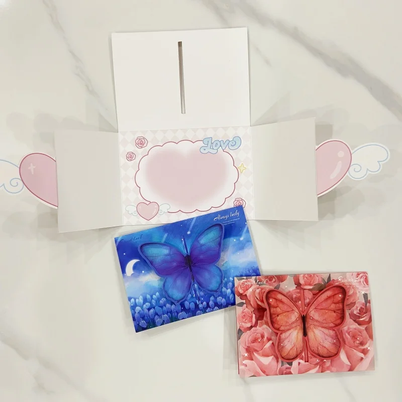 New 3D Love Butterfly Greeting Card Foldable Birthday Valentine's Day Anniversary Mini Cute Message Card Friend Girlfriend Gift