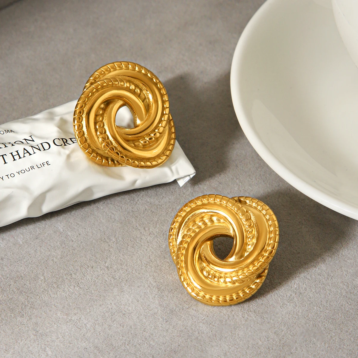 

Gold Plated Spiral Knot Stud Earrings For Women Stainless Steel Vintage Statement Minimalist Non Tarnish Daily Wear Gifts