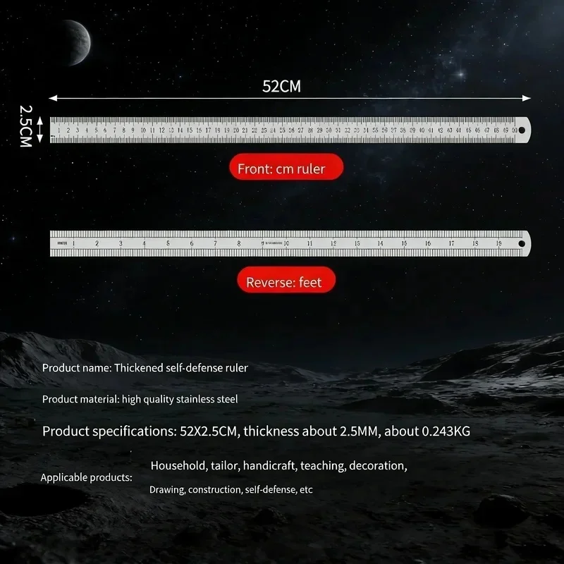 2.5mm Forged Longquan Steel Ruler 50cm Thickened Multi‑Purpose Car Tool for Measuring & Daily Self‑Defense