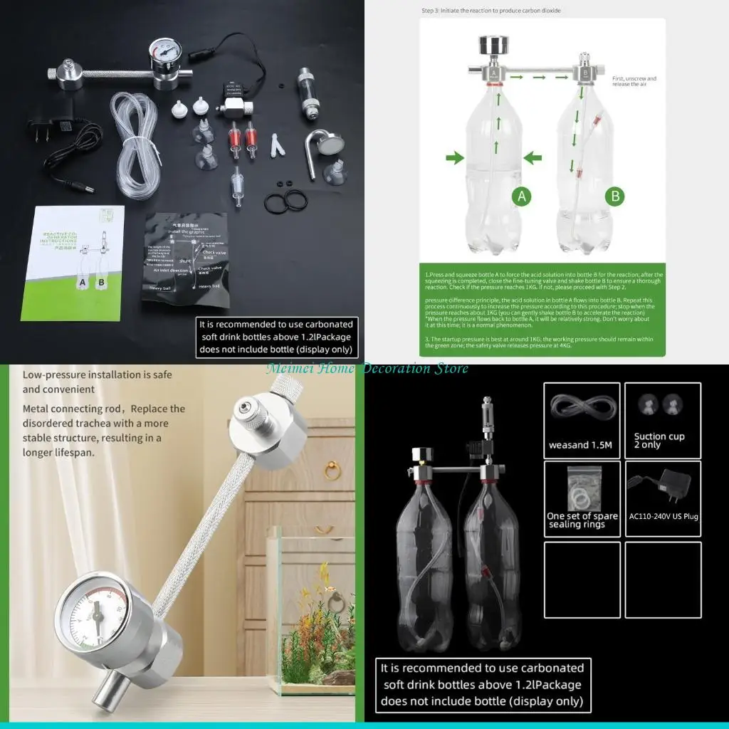 

H7BF Aquarium DIY CO2 System Generator Bubble Counter Plants Diffuser with Solenoid for Valve Fish for Tank Regulator