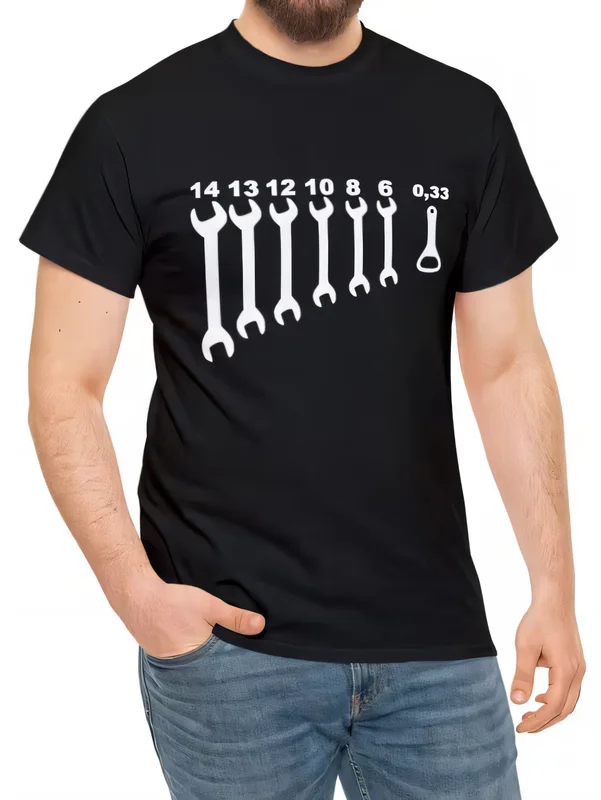 Funny Mechanic Graphic Print T-Shirt for Men Women Novelty Wrench Tools Design Black Cotton Tee Oversized Hip Hop Streetwear Tops