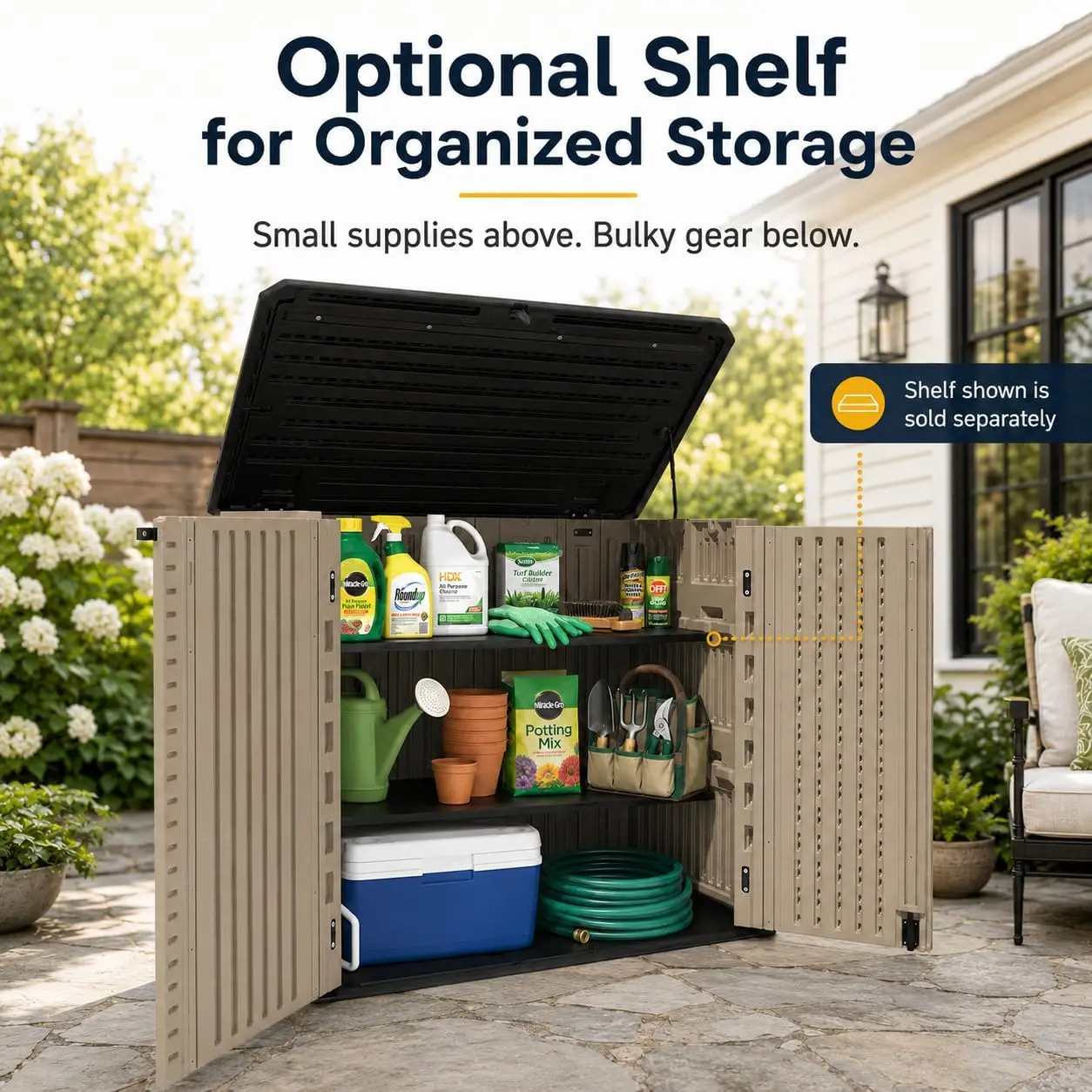 ADDOK Outdoor Storage Cabinet 27 Cu.Ft Horizontal Resin Storage Shed, Customized