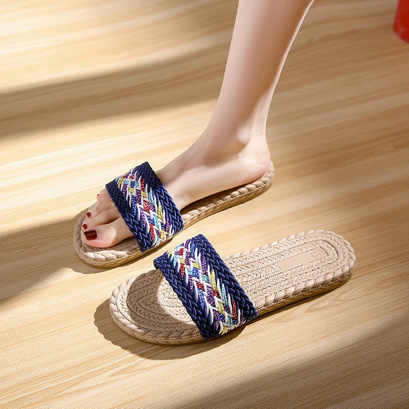 Women Indoor Slippers Home Flax Slides Summer Flat Shoes Woman House Floor Slippers Breathable Lovers Bedroom Shoes 2024