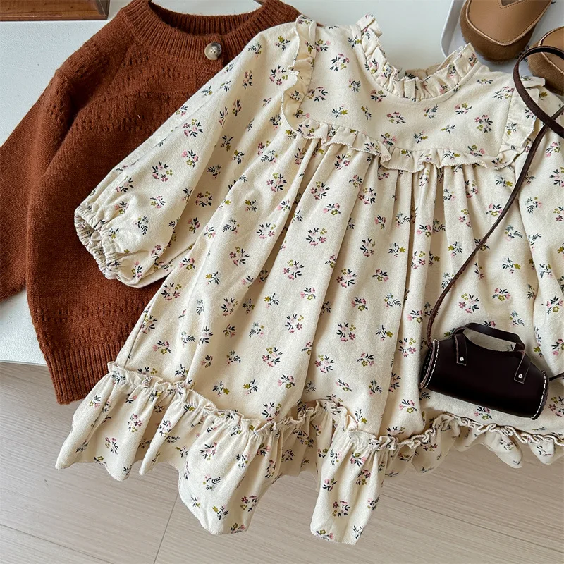 Girl\'S Sweet Floral Set Autumn Children Kids Infants Baby Knit Cardigan Sweater+Princess Dress 2pcs Suit