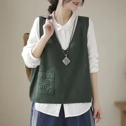 Maglioni da donna con scollo a V Top lavorato a maglia rosso per donna Gilet verde Y2k Moda vintage Corea Autunno Inverno 2024 Top alti all'uncinetto caldo