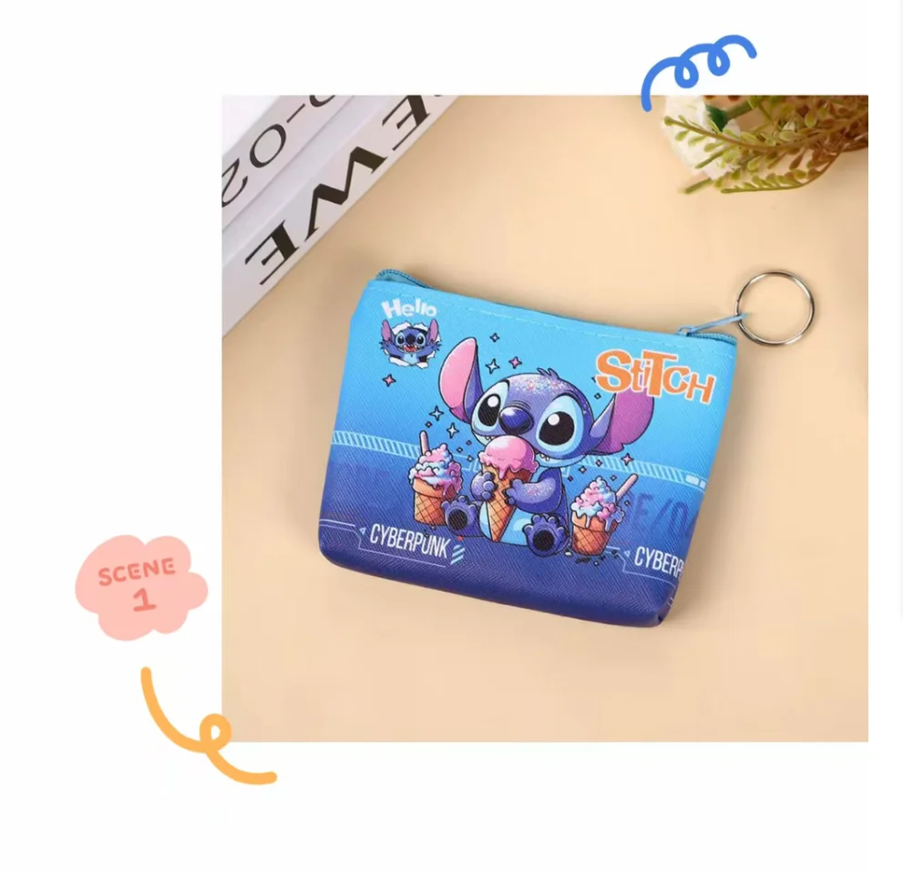 Dompet Koin Anime Stitch Kawaii, Dompet Resleting Kartun Modis, Tempat Kartu Pelajar, Tas Penyimpanan Kartu Identitas, Paket Kartu, Hadiah Natal