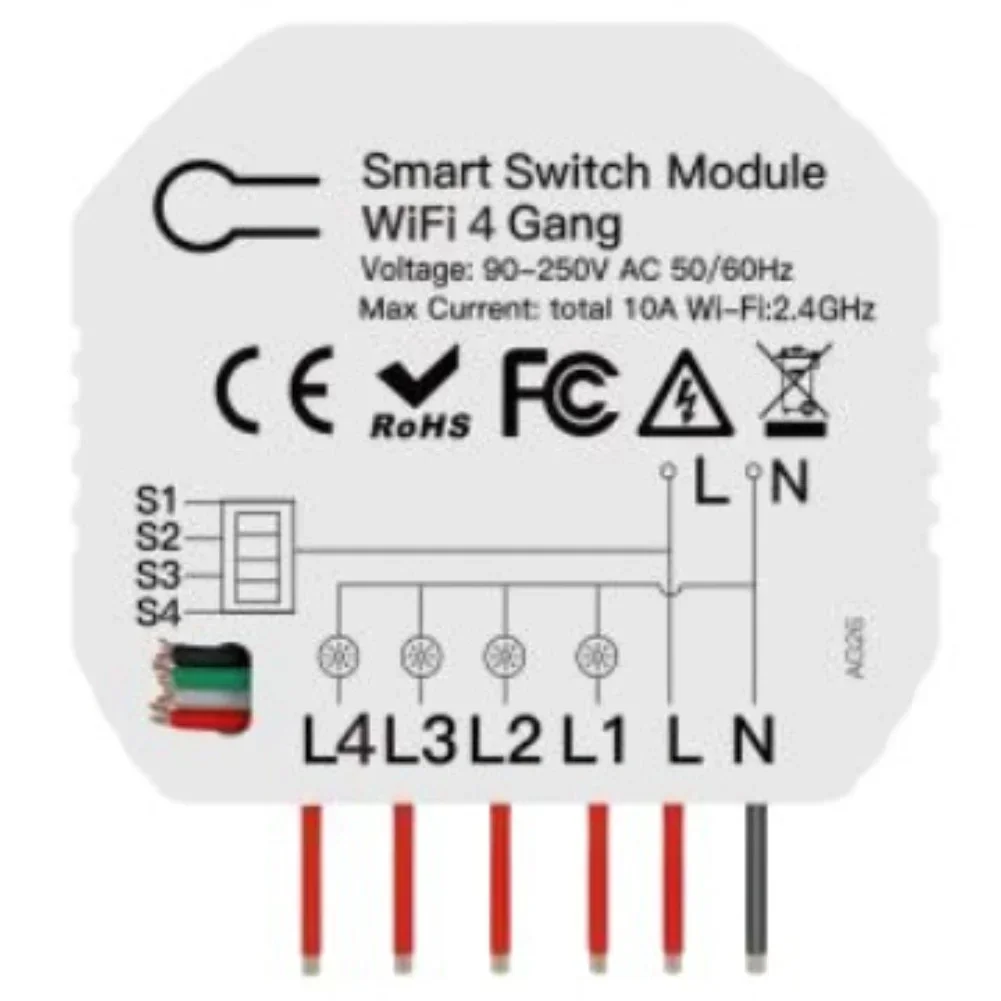 WiFi Smart 4Way Light Control Switch with Remote Control Compatible with Reset and Rocker Switches for Home Lighting