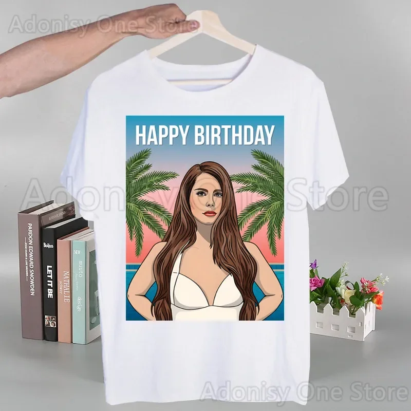 لانا ديل ري أحدث صيحات الموضة رجل التي شيرت الصيف موضة تي شيرت عادية الأبيض مضحك الكرتون تي شيرت مطبوع الهيب البوب القمم المحملة