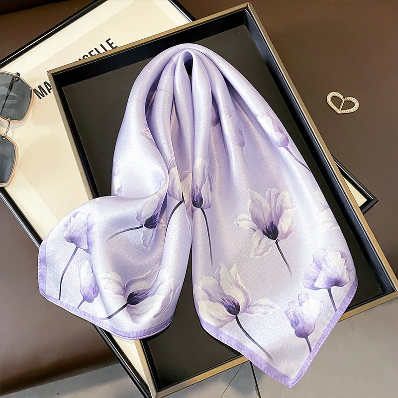 

100% Natural Real Silk Scarf Fashion for Women Pashmina Flower Printed Foulard Femme Square Head Bandana Lady Hijab Scarves 2024