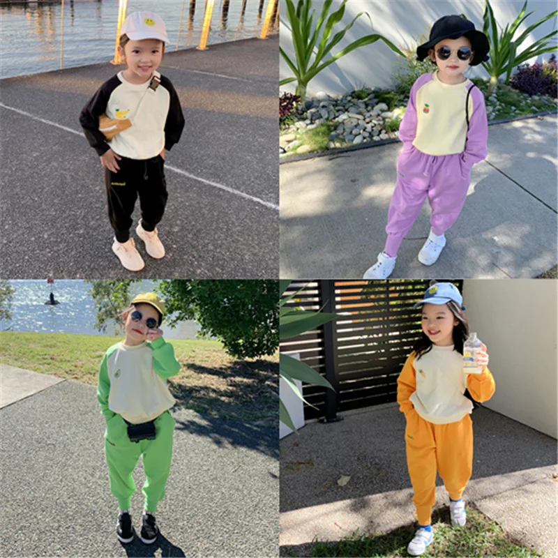 

Boys and Girls' Thick Contrasting Long Sleeved Hoodie with Pants 2025 Autumn and Winter Clothing Sports Sets