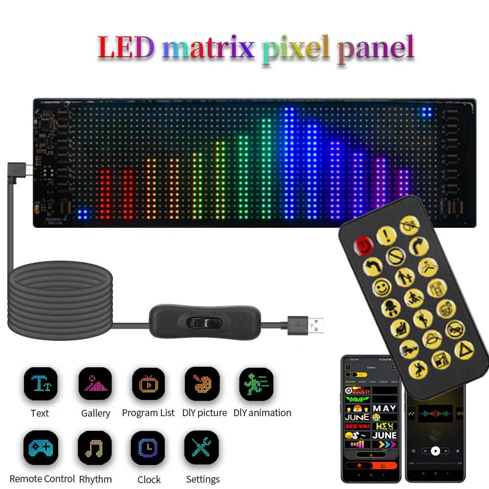 carro flexivel led display flexivel full color inteligente tela macia animacao faca voce mesmo bluetooth publicidade usb ip65 a prova dagua 01