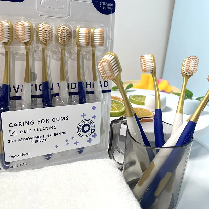 แปรงสีฟันผู้ใหญ่ผมนุ่มในครัวเรือนขนบ้าน - หัวกว้างผมละเอียดพิเศษป้องกันความไวการป้องกันเหงือก - เหมาะสําหรับการเดินทาง