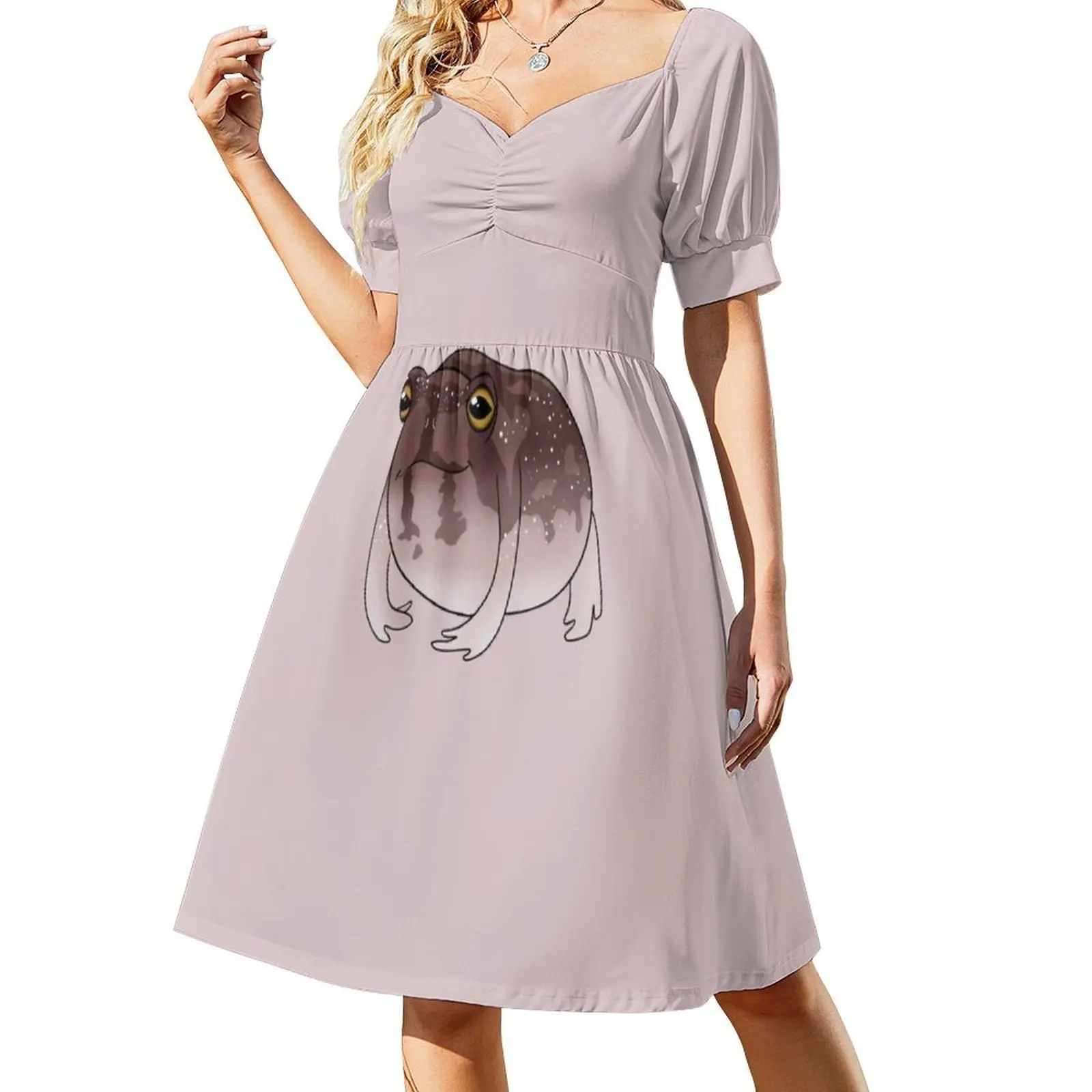 لطيف يبتسم الصحراء المطر الضفدع المرأة الشارع الشهير فستان الحفلات العصرية طباعة نادي الملابس للإناث الضفدع يبتسم الصحراء الضفدع #2