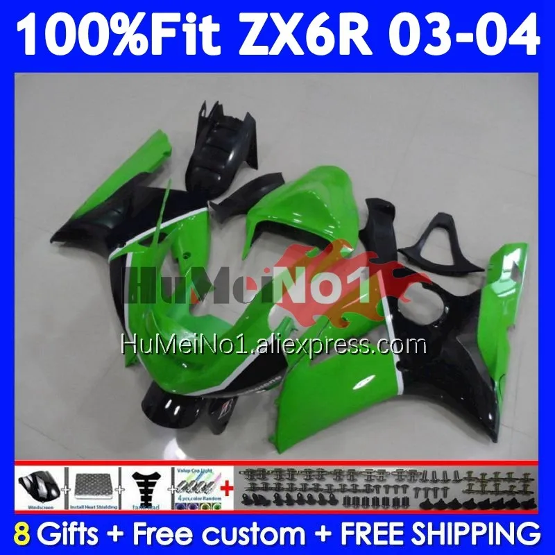 Injection Body For KAWASAKI NINJA ZX 6R 600 636 6 R ZX600 205No.77 green stock ZX-6R ZX636 ZX6R 03 04 ZX-636 2003 2004 Fairings