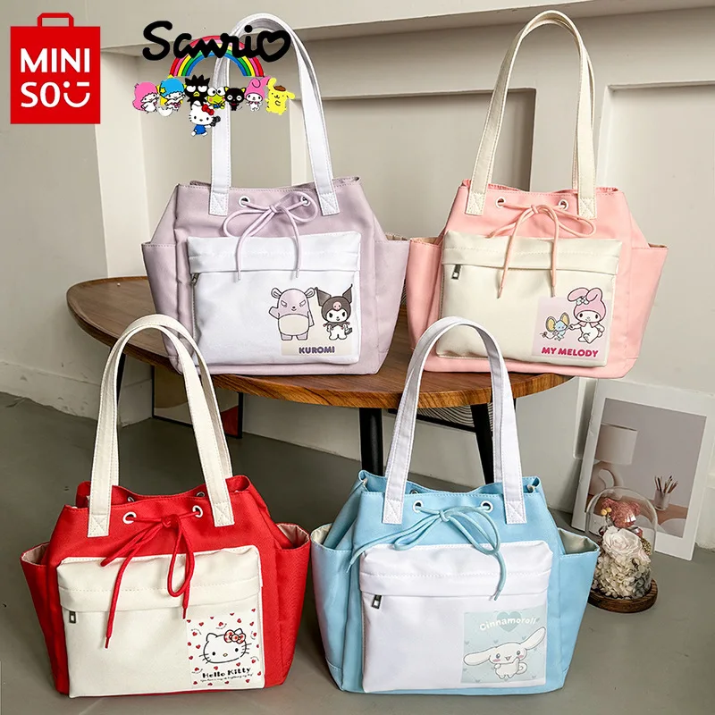 Sanlio New Women's Handheld Drawstring Bag Fashionable High Quality Girl Shoulder Bag Cartoon Large Capacity Student Storage Bag