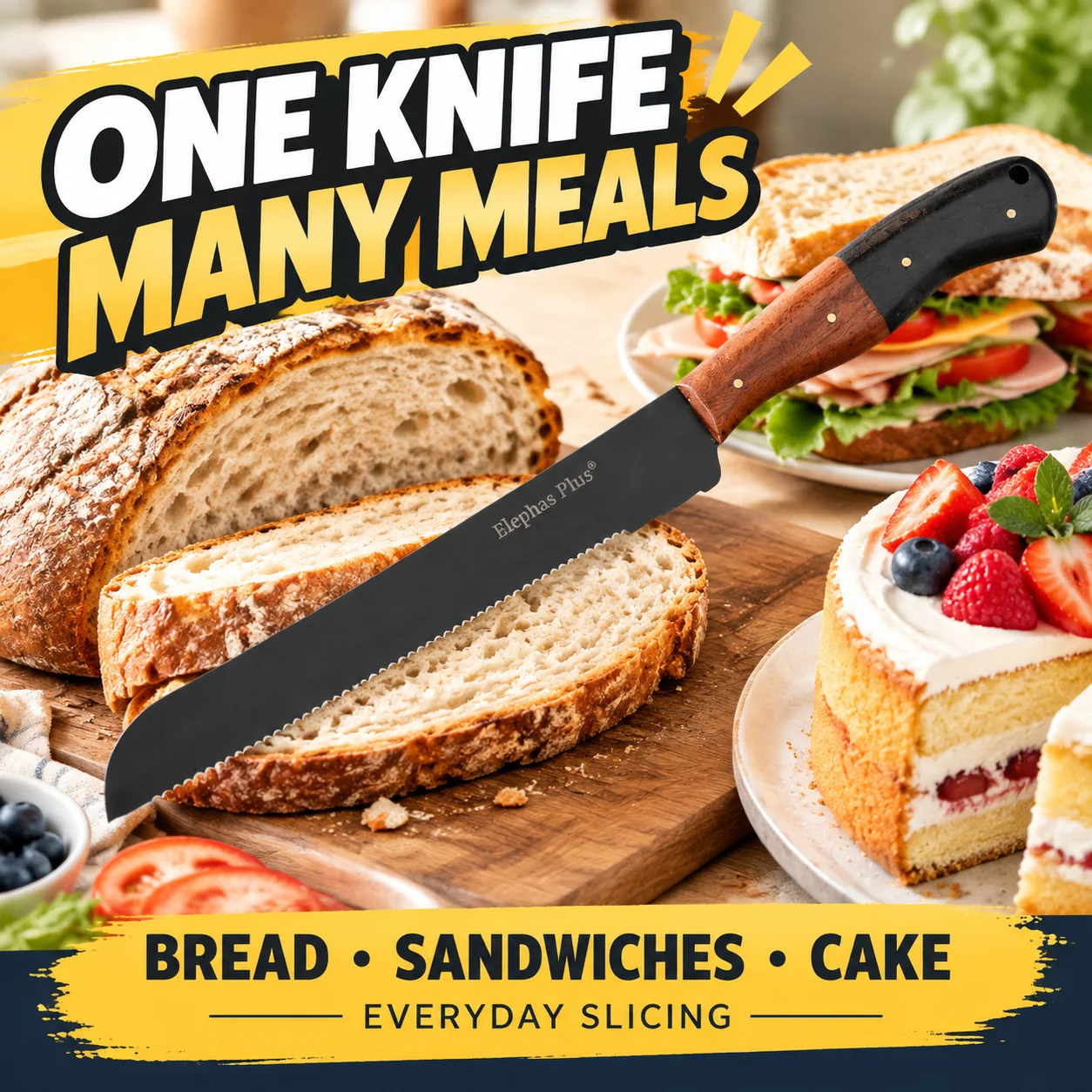 15 Inch Fine tooth Best Serrated Bread Knife Cake Cutting Long Baguette Cutter Stainless Steel Loaf Slicer/Slicing
