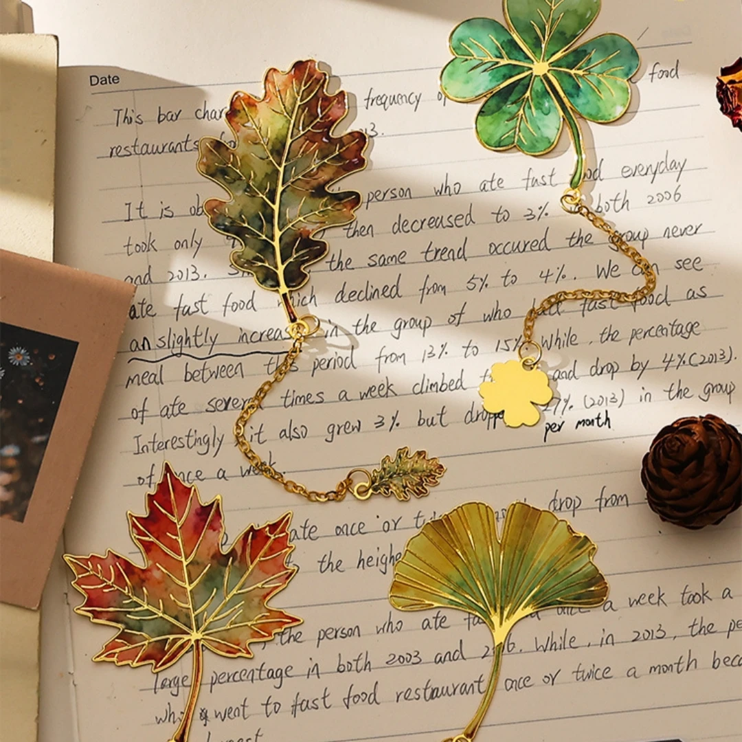 Marcapáginas de hoja de ginkgo, marcapáginas de metal con hoja exquisita, marcapáginas de hoja de arce, intrincado, para libros, regalo para amantes de los libros