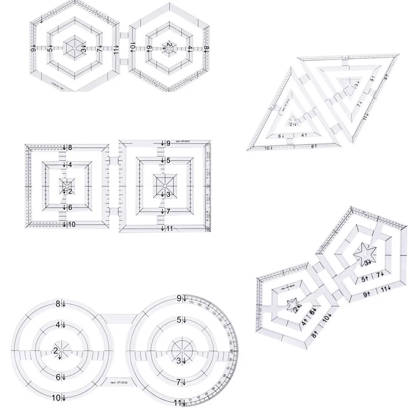 1Pc Acrylic Transparent Patchwork Rules Sewing Parts Twin Ruler Double-Pentagon Double Circle Ruler Sewing Measuring Supplies