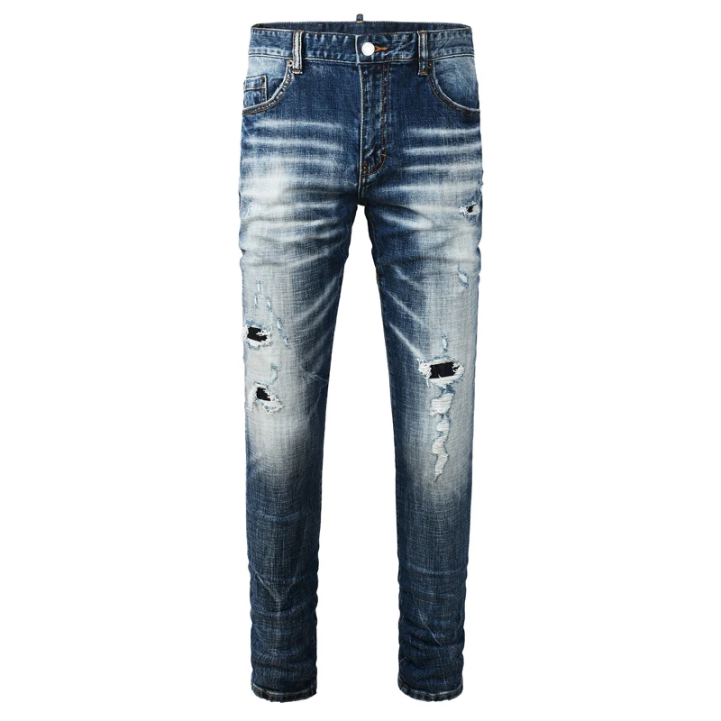 Hombre Men's Nostalgic Stretch Slim Fit Jeans Fashionable Washed Water Hip-Hop Brand Y2K Style Casual Comfortable Denim Pants