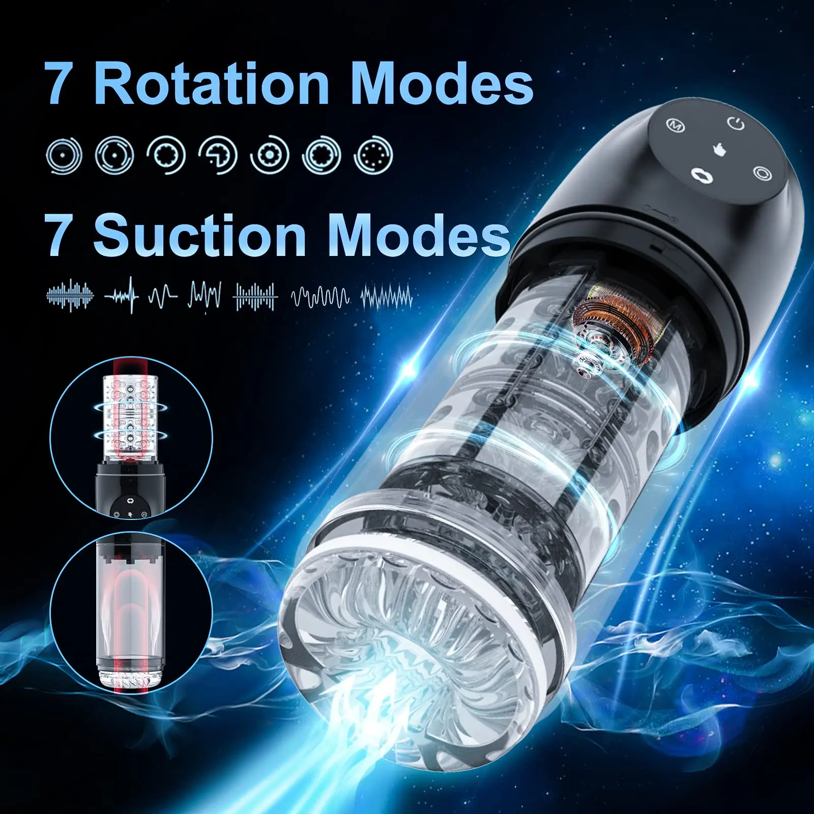 4 in 1 Upgraded Male Masturbator 4s Lockable Penis Pump One-Click Release Vacuum Pumps 7 Rhythmic Suction 7 Smooth Rotation Auto