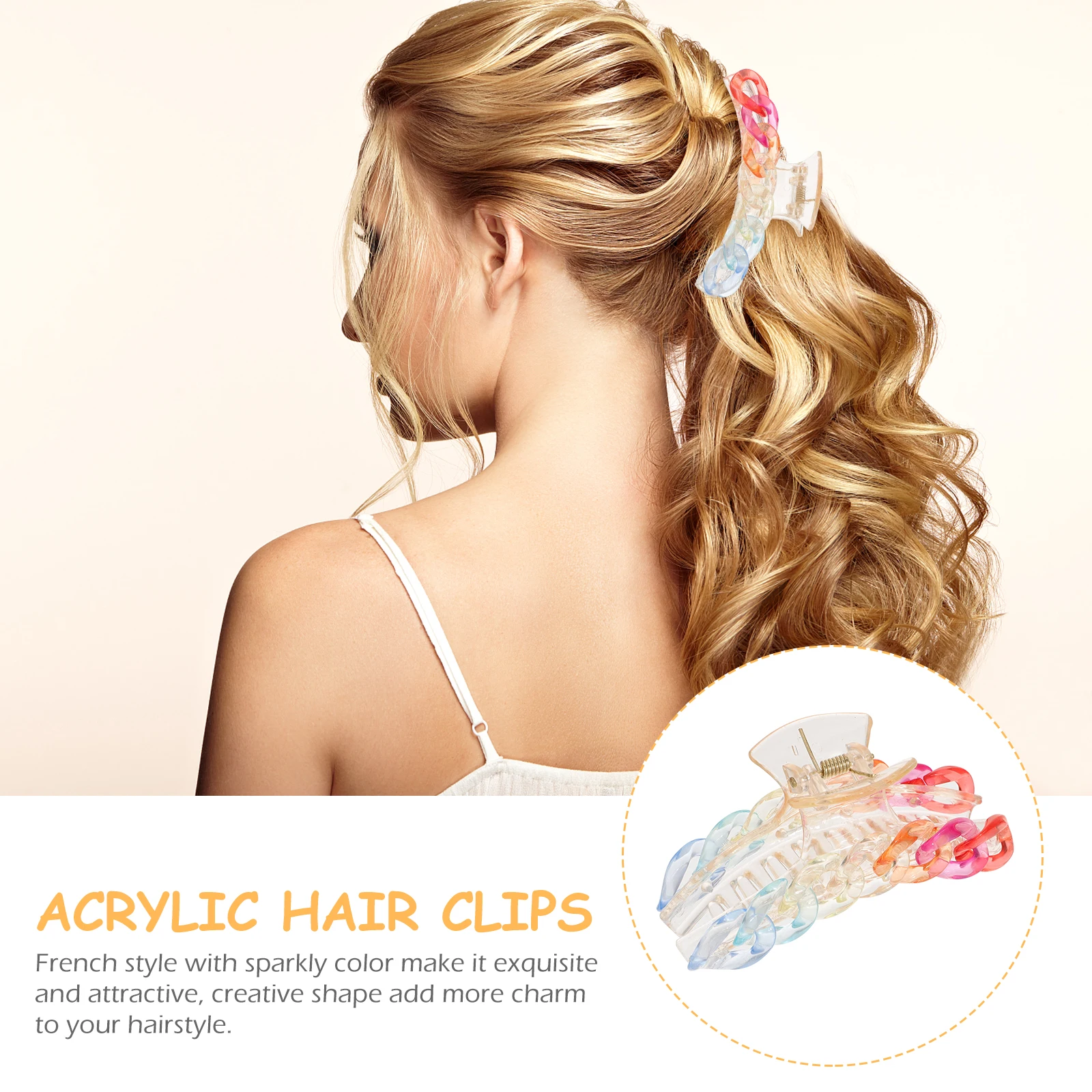 

2pcs Acrylic Hair Clips Colorful French Design Jaw Clamps Non Slip Teeth for Thick Thin Hair Daily Party Occasions Banquet