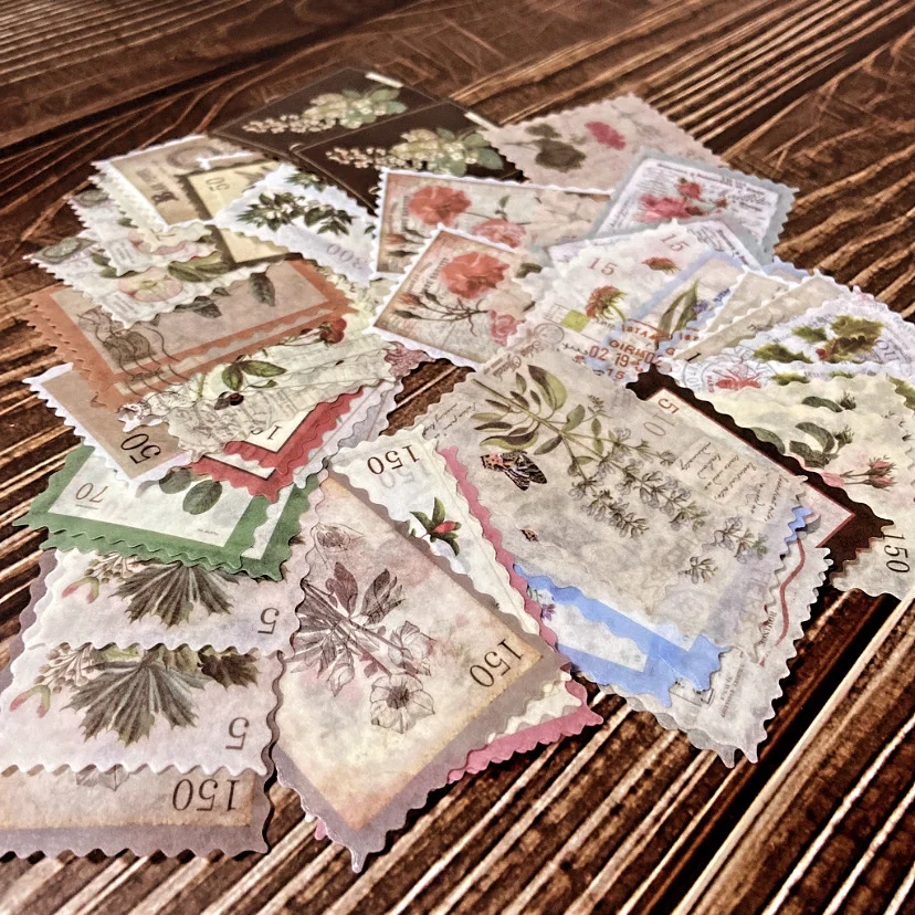 60pcs/set Retro Plants Washi Stamp Sticker DIY Scrapbooking Travelling Notes Decorative Stationery Stickers