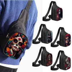 Mexico Skull Pattern Chest Bag Skeleton Shoulder Bag Death Angel Skull Crossbody Bag Flower Holy Death Shoulder Bag Phone Holder