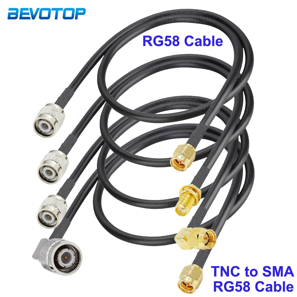 RG-58 TNC Male 90 Degree to SMA Male Straight/Right Angle Connector 50 Ohm RG58 RF Coaxial Cable Pigtail Extension Cord Jumper