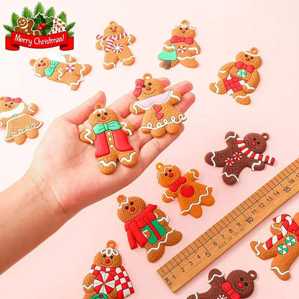 Christmas Gingerbread Man Ornaments Xmas Tree Hanging Pendant 2024 New Year Decorations For Home Holiday Gift Navidad Noel G6A6