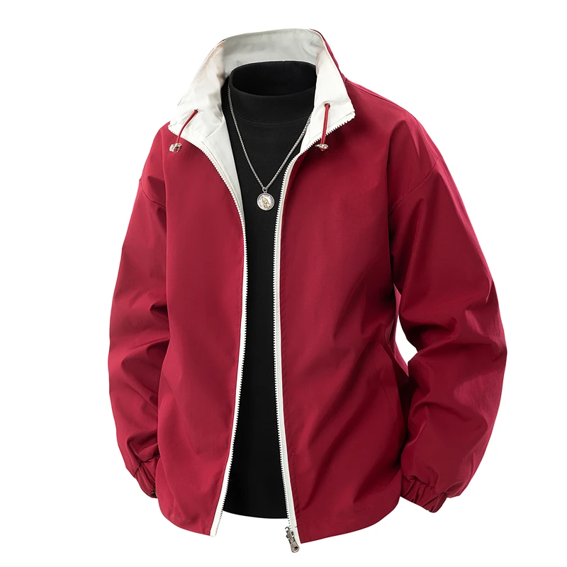 

New Mens Reversible Jacket Solid Color Unisex Coats Fashion Streetwear Autumn Spring Casual Windbreaker Outwear Man Clothing Top