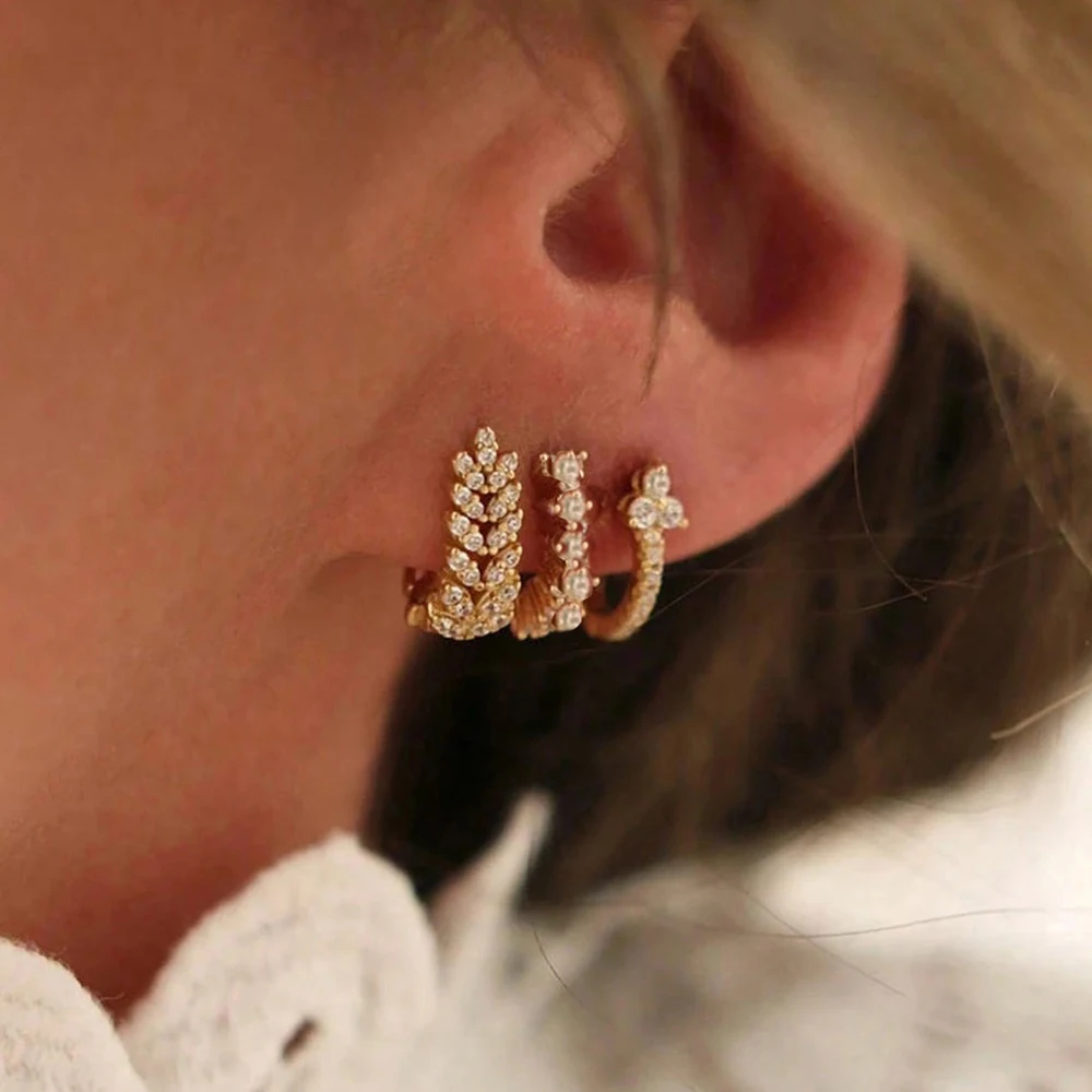مجموعة أقراط رائعة للنساء مطلية بالذهب تشيكوسلوفاكيا الزركون أنثى فريدة من نوعها Huggie ثقب القرط المجوهرات الجمالية aretes #1