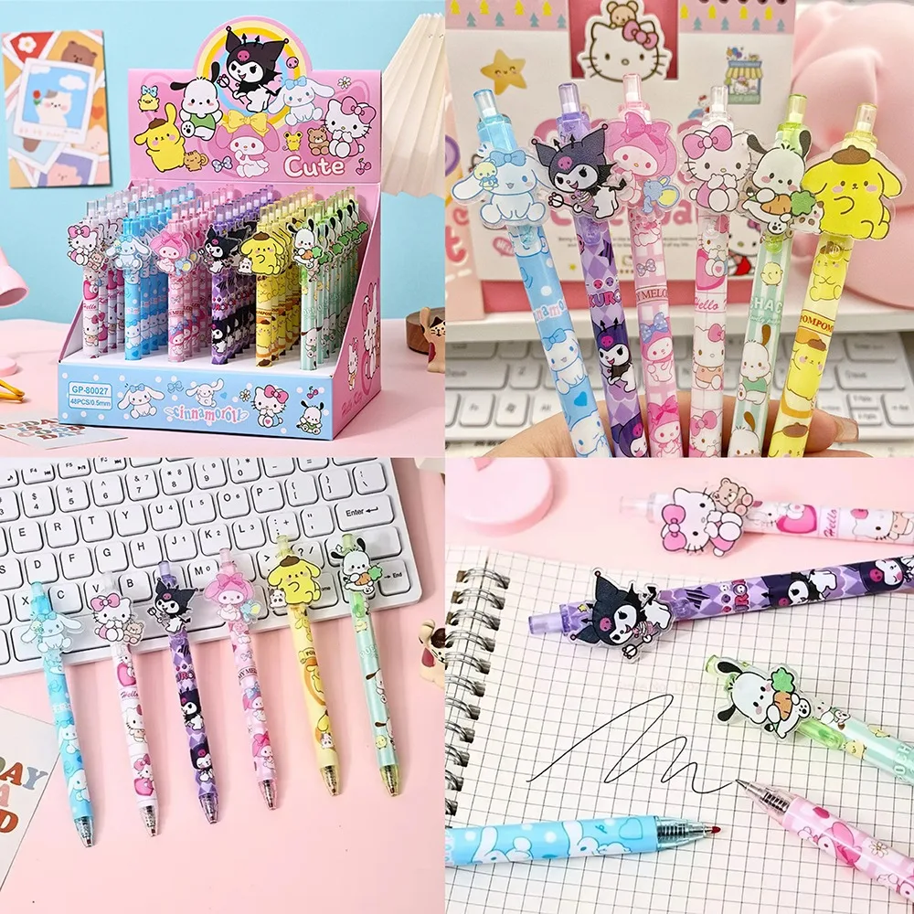 

1/2/6/48pcs Hello Kitty Kuromi Pochacco 0.5mm Black Gel Pen Student Writing Pens Anime Figure Stationery Study Supplies Gift