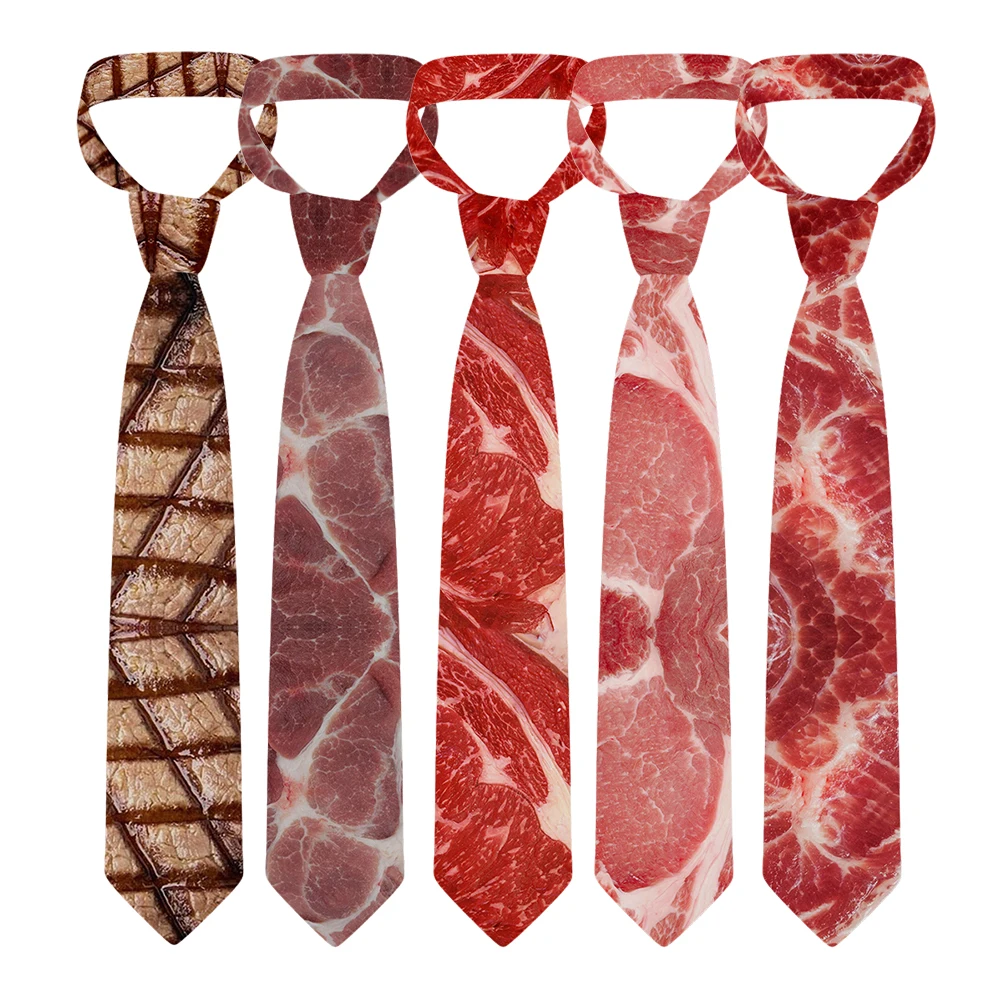 Hot selling new fashion food tie men\'s 3D printing pork belly pattern creative casual business tie suitable for neutral