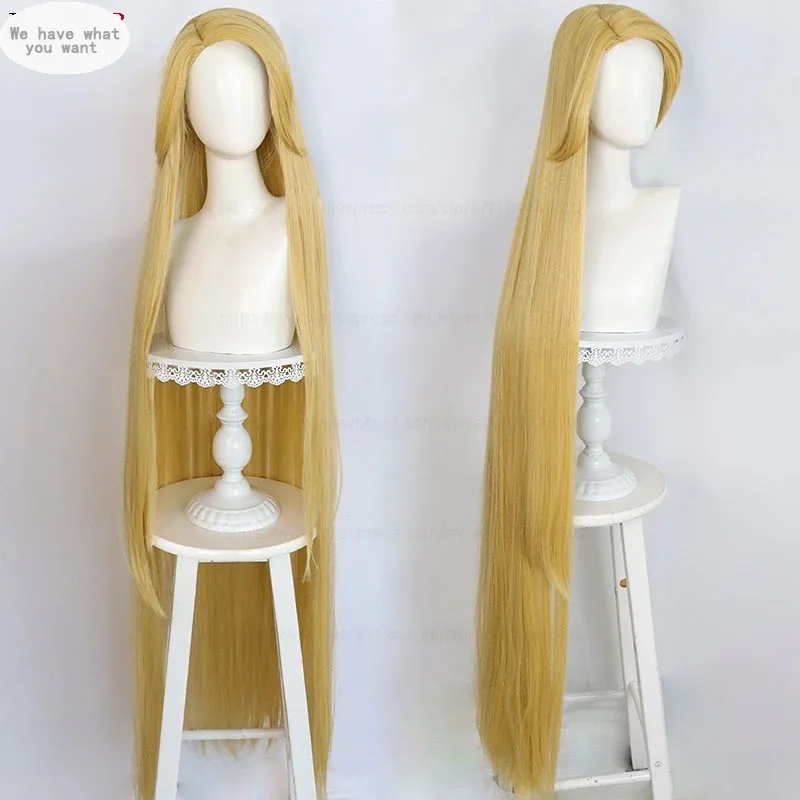 

Rapunzel Cosplay Wig Movie Tangled Princess Golden Long Straight Heat Resistant Synthetic Hair Anime Wigs + Wig Cap
