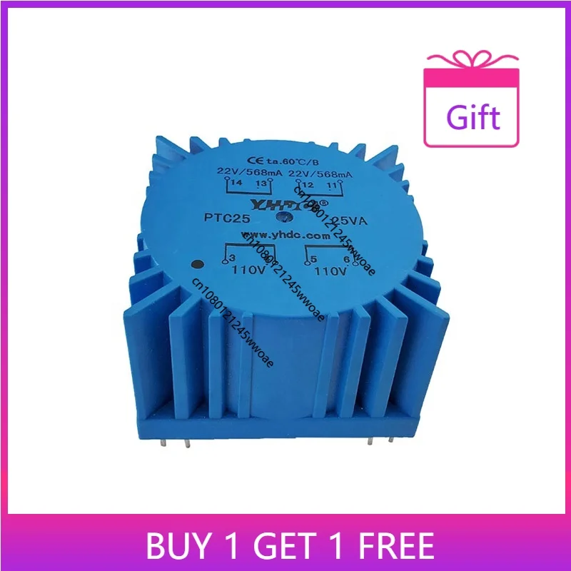YHDC 25VA Single Phase Double 110V/115V/120V Input 7V/9V/12V/15V/18V/22V AC Output Power PCB Toroidal Transformer PTC25