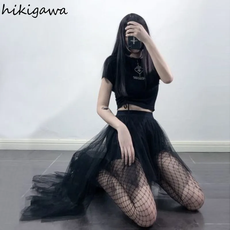 

Gauze Black Skirt for Women Fashion Irregular Jupe Fashion Summer A-line Saia 2024 Faldas Mujer De Moda Korean Y2k Skirts 7o579