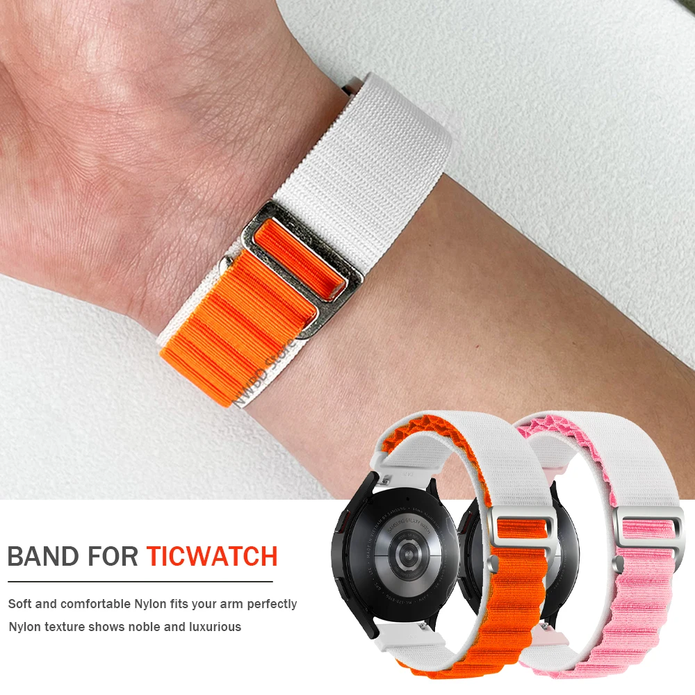 20 22mm Band for TicWatch Pro 3 Ultra GPS/LTE Nylon Strap for TicWatch E3 /GTX/GTH/E2 Bracelet Alpine Loop Wathchband Accessorie