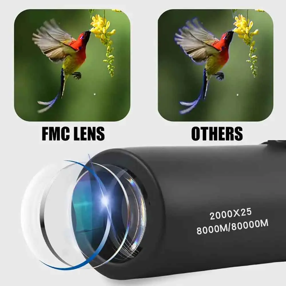 2000x25 Mini télescope monoculaire HD télescope de téléphone Portable Portable avec support Camping en plein air chasse télescopes d'observation des oiseaux