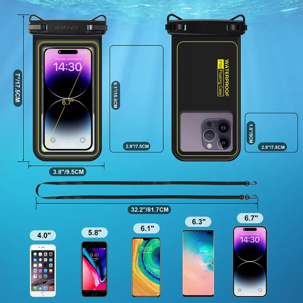 HAISSKY جديد تعويم مقاوم للماء حقيبة الهاتف آيفون 15 14 13 12 11 برو ماكس 14 زائد XR العالمي Crossboday السباحة كيس التخزين