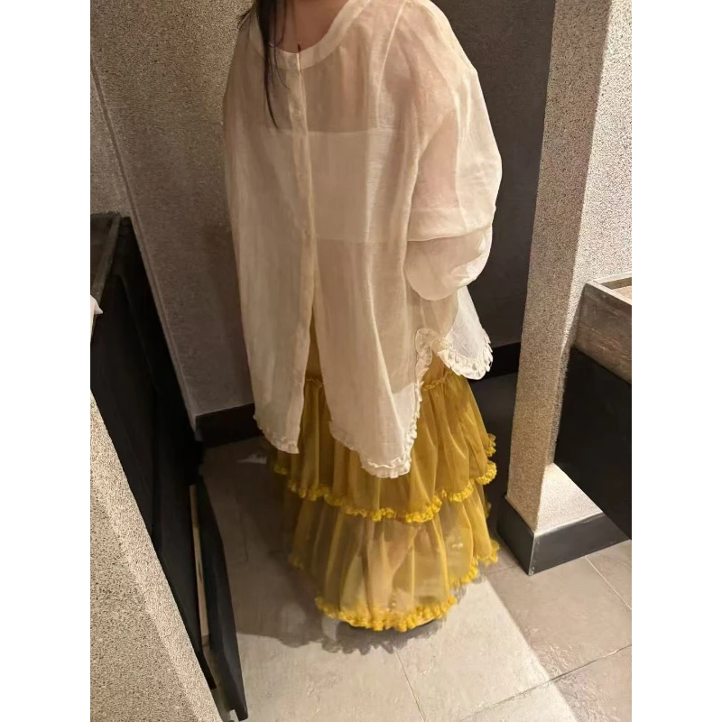 2026 Spring New Fashion Can Be Worn on Both Sides Round Neck Fungus Edge Loose Long Sleeve Casual Shirt Women