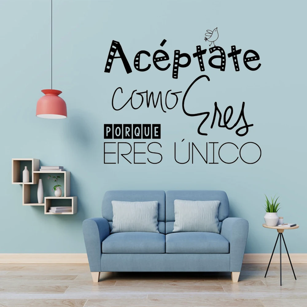 Aceptate Como Porque Eres único pegatinas de pared con frase motivadora citas en español calcomanías de vinilo póster decorativo