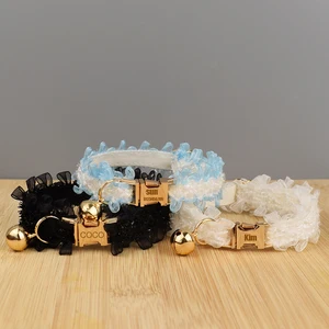 Lace Cat Collar Adjustable Safety Personalized pet collar Nama Khusus Lembut Dengan Bell Pet Collar untuk Kucing dan Anjing Kecil 12 nama kucing penjualan terbaik - №