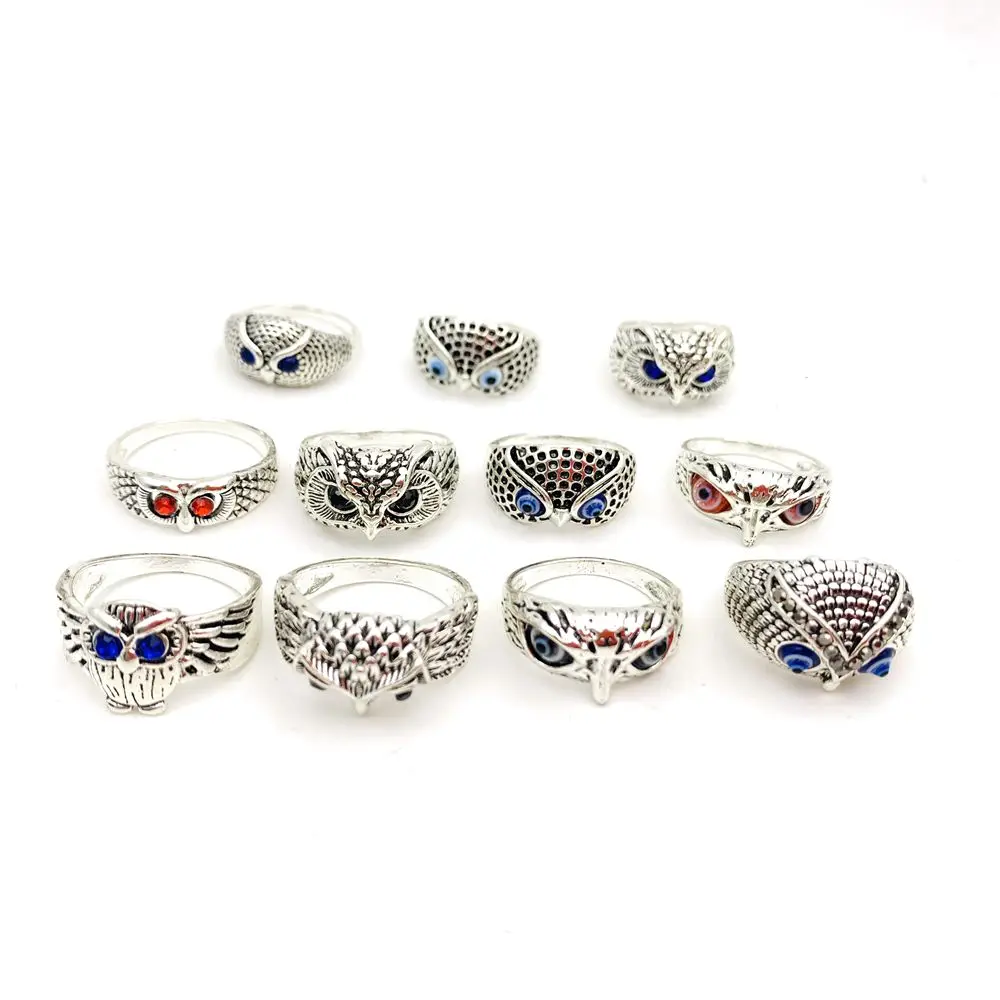 Mixmax-خواتم بومة عتيقة للرجال والنساء ، مجوهرات حفلات البانك ، عيون متعددة الألوان ، نمط فضي ، تصميم الأزياء ، 20