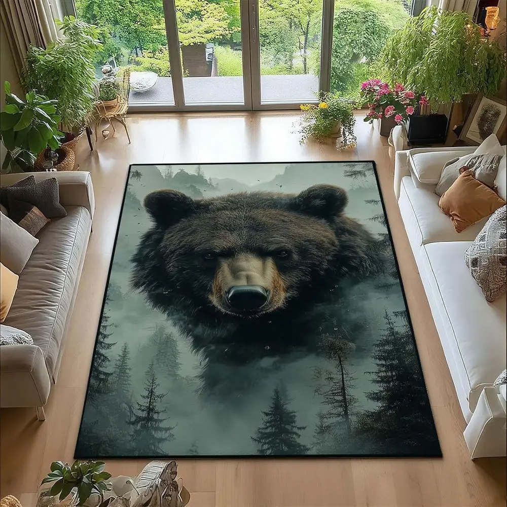 

Индивидуальный коврик размером 10x15 с медведем и сосновым лесом, коврик для зоны медведя, коврики для дикой природы с медведями гризли, лесные коврики, моющийся ковер для животных