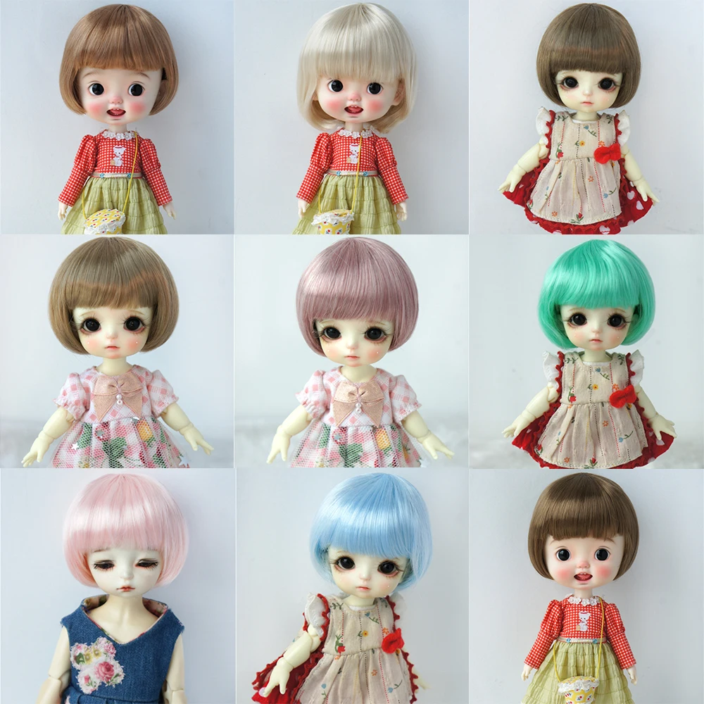 5-6 inch Ob11 Doll Wig Mushroom Hairstyle Soft Doll Pink Blac Brown Wig Suitable For Ob11, 1/12bjd, 1/8Bjd Doll Wig (Only Wig)