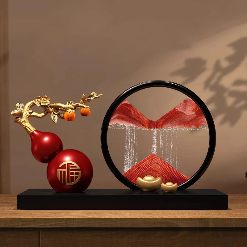 Hand Painted Calabash Ornament,Creative Lucky Gourd Decor for Office Desk Blessing,Chinese Feng Shui Art Craft for Shelf Display