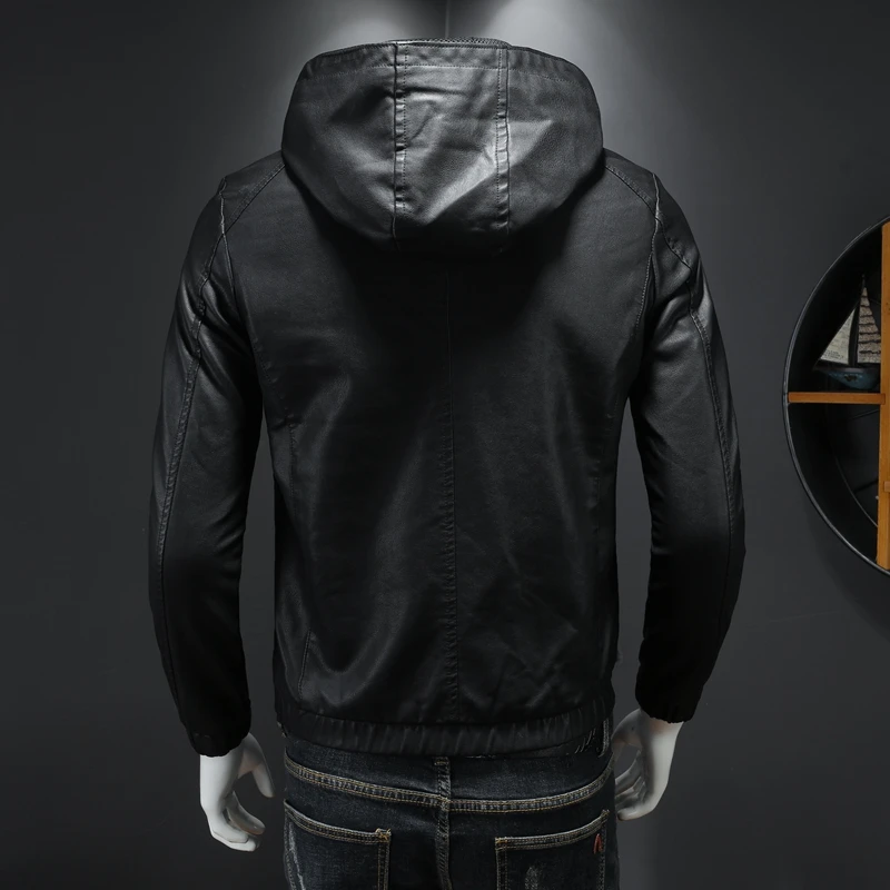 2023 Autumn Faux Leather Jacket Motorcycle Hoody Black Men Jaqueta De Couro Masculina Outwear Male PU Coats 5XL