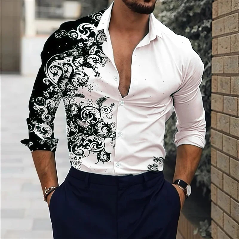 15 color new men's shirt lapel long -sleeved casual shirt 3D printing high -definition pattern comfortable fabric