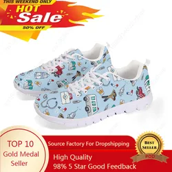 Spring Nurse Flat Shoes Women Cute Cartoon Nurses Printed Women's Sneakers Shoes Breath Mesh Flats Zapatos de Mujer